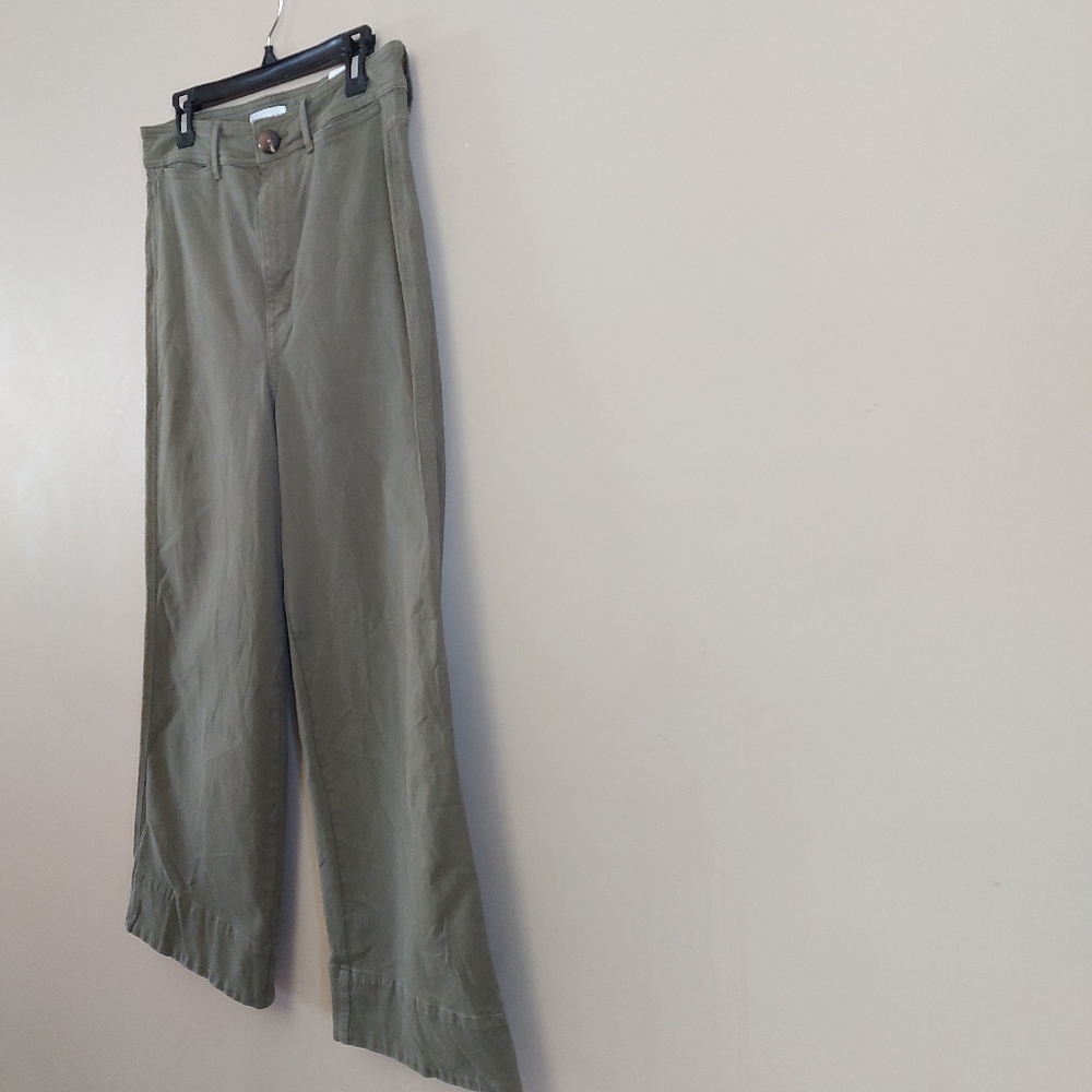 Loft high waist wide leg khaki cotton stretch pants Size 8 Khaki - Picture 3 of 11